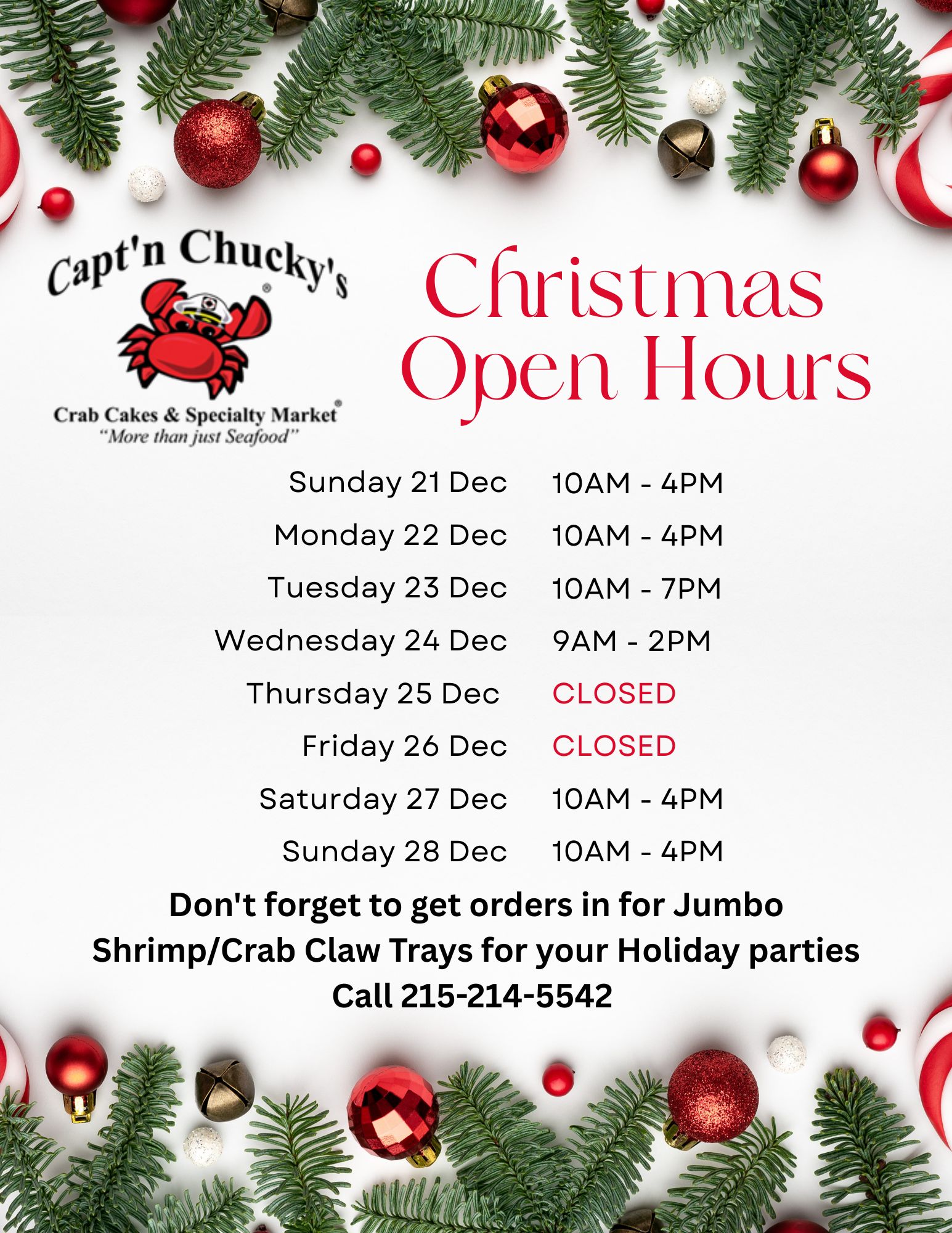 Red And White Festive Christmas Open Hours Flyer NEW Red And White Festive Christmas Open Hours Flyer NEW